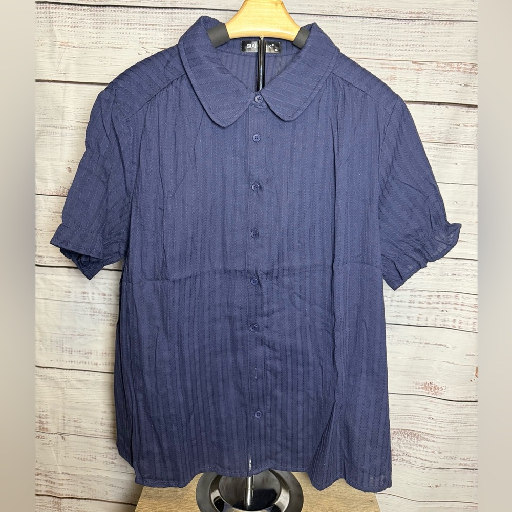 Allegra K Navy Button Down Shirt (0312)